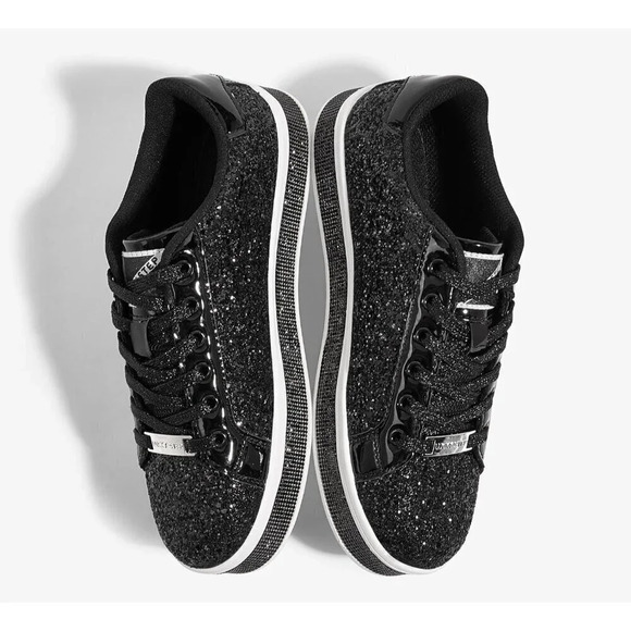 Women's Black Platform Glitter Sneakers | Sparkly Bling Shiny  Dressy - Picture 3 of 9